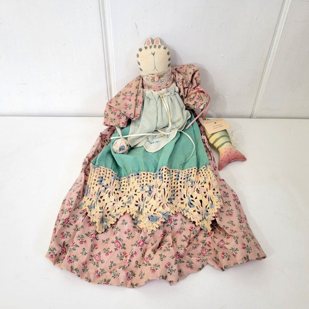 Cat Folk Doll Rag Doll Handmade Vintage Artist Doll - Picture 6 of 6